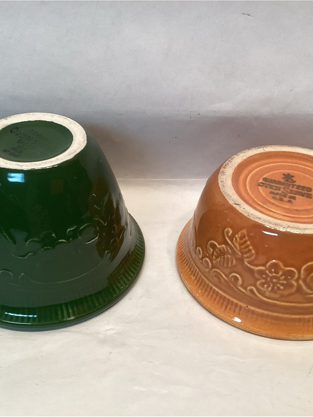 Vintage Homer Laughlin Custard Cups Oven Safe Ramekin Green Orange